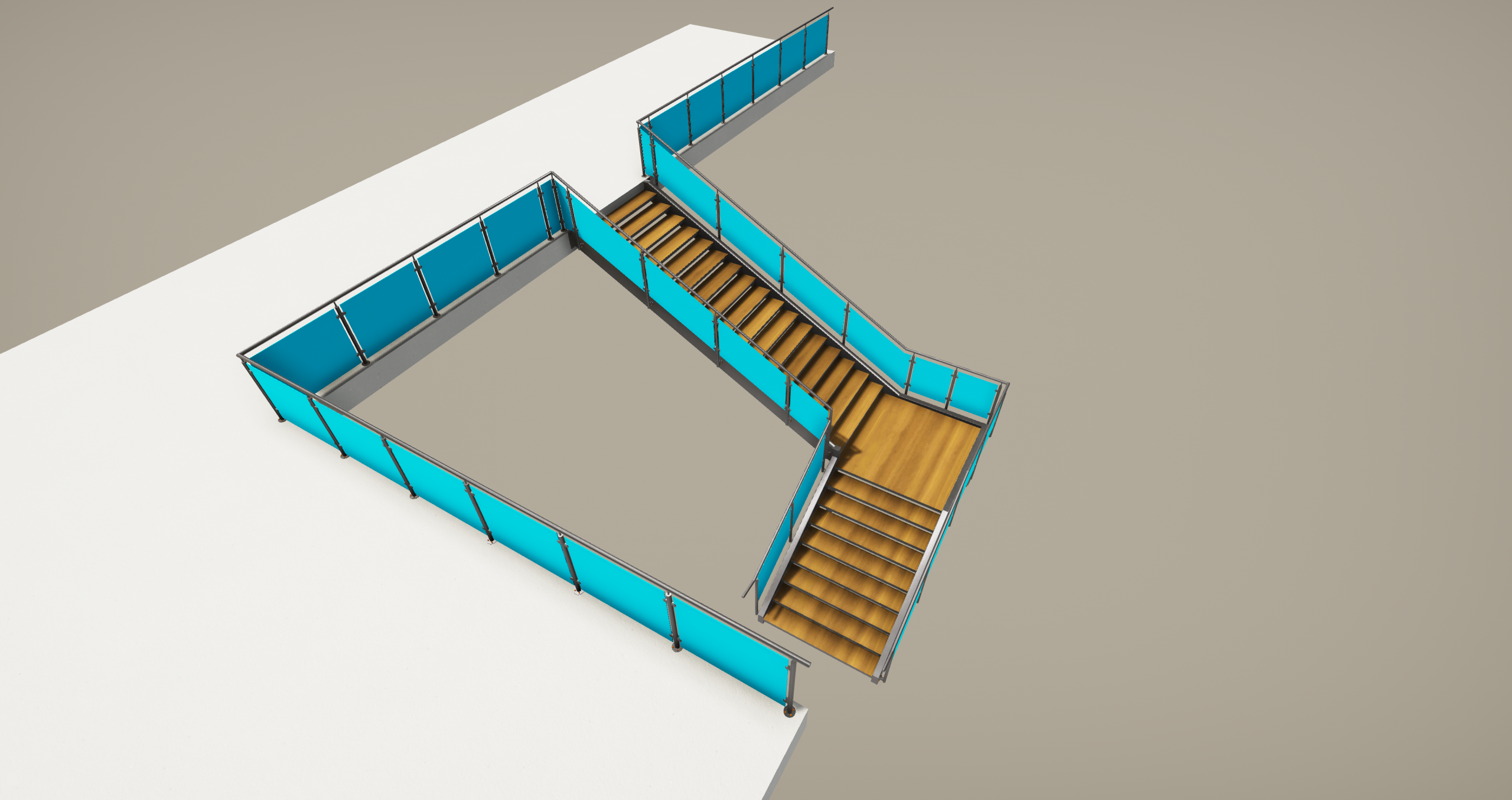 Vue d’ensemble de l’escalier et des garde-corps